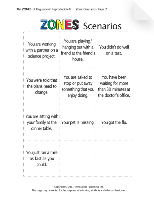 Zones Of Regulation Scenarios Free